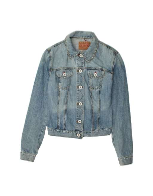 Vintage Guess Graphic Denim Jacket UK 14 Large In Blue