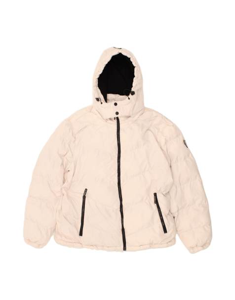 Vintage Guess Graphic Hooded Padded Jacket UK 44 2XL In Off In White - view 1