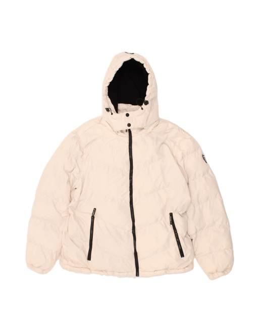 Vintage Guess Graphic Hooded Padded Jacket UK 44 2XL In Off In White