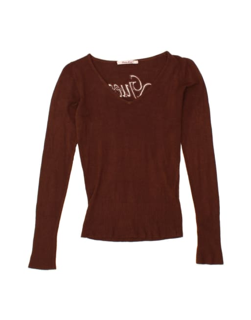 Vintage Guess Graphic V-neck Jumper Sweater UK 6 XS In Brown
