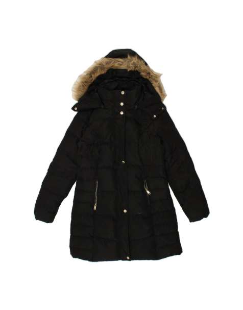 Vintage Guess Hooded Padded Coat UK 10 Small In Black - view 1