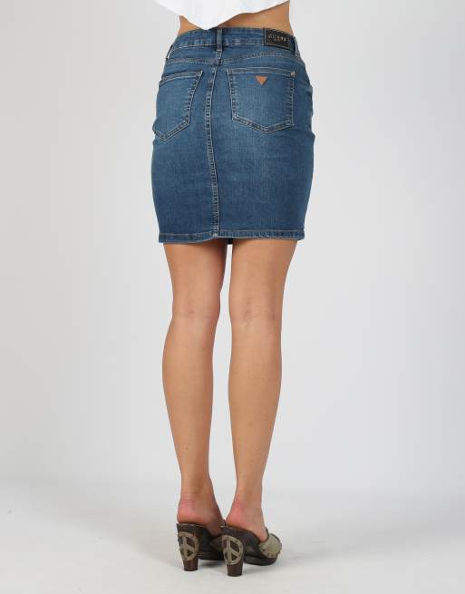 Vintage GUESS Jeans S denim midi skirt in blue, 4 of 4