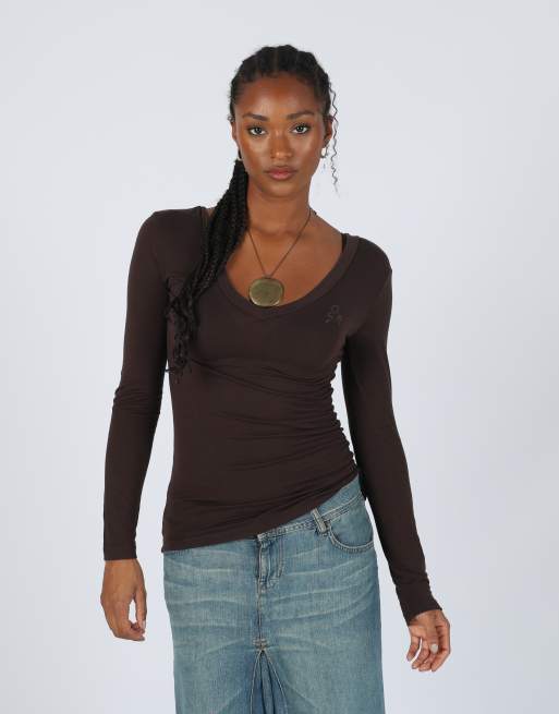 Vintage GUESS Jeans S long sleeve top in brown