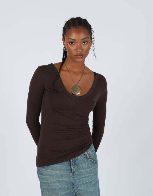 Vintage GUESS Jeans S long sleeve top in brown, 3 of 4