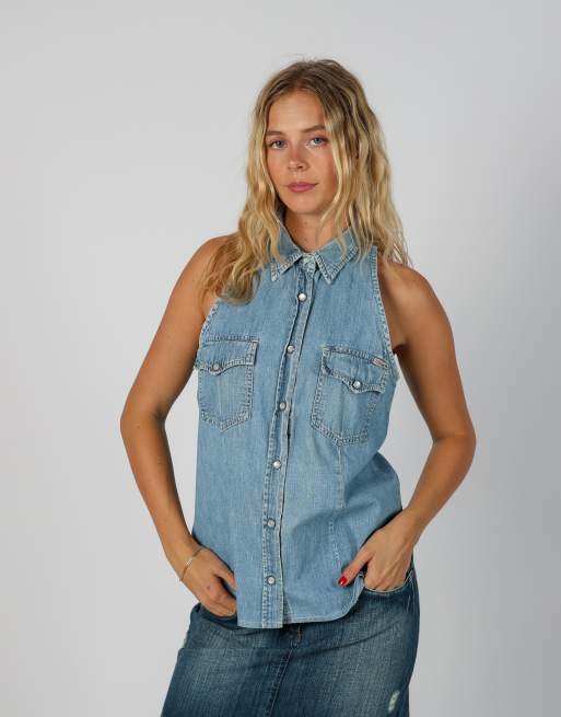 Vintage GUESS Jeans S shirt in light blue, 1 of 4