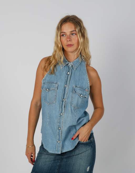 Vintage GUESS Jeans S shirt in light blue, 3 of 4