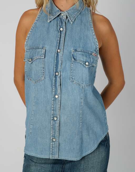 Vintage GUESS Jeans S shirt in light blue, 4 of 4