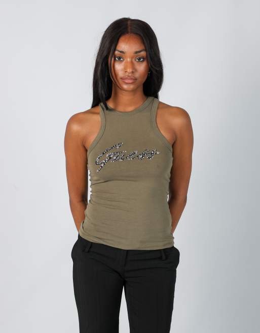 Vintage GUESS Jeans S woven vest in khaki green