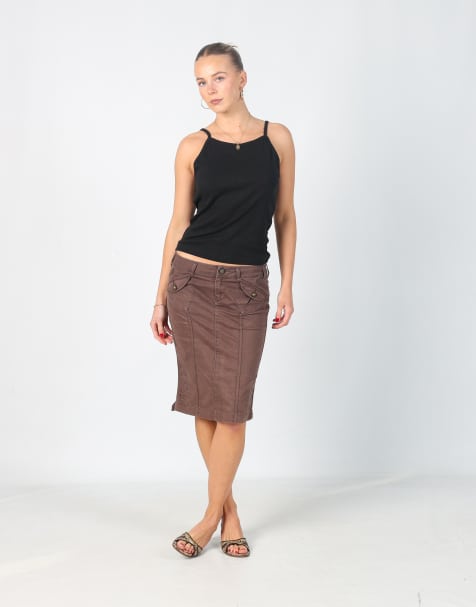 Vintage GUESS Jeans XS denim midi skirt in brown - view 1