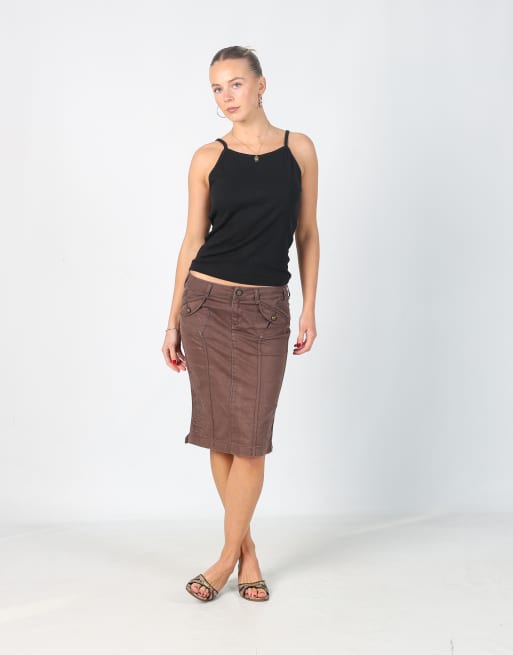Vintage GUESS Jeans XS denim midi skirt in brown
