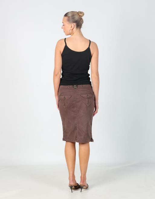 Vintage GUESS Jeans XS denim midi skirt in brown, 3 of 4