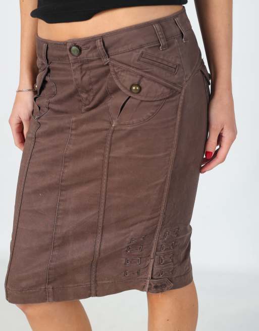 Vintage GUESS Jeans XS denim midi skirt in brown, 4 of 4