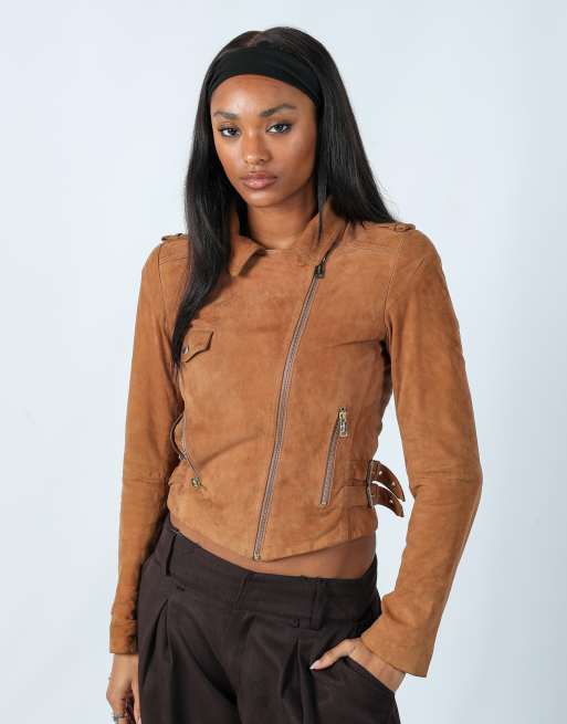 Vintage GUESS Jeans XS leather jacket in tan