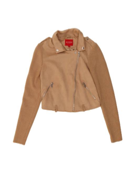 Vintage Guess Knit Crop Bomber Jacket UK 14 Medium In Beige