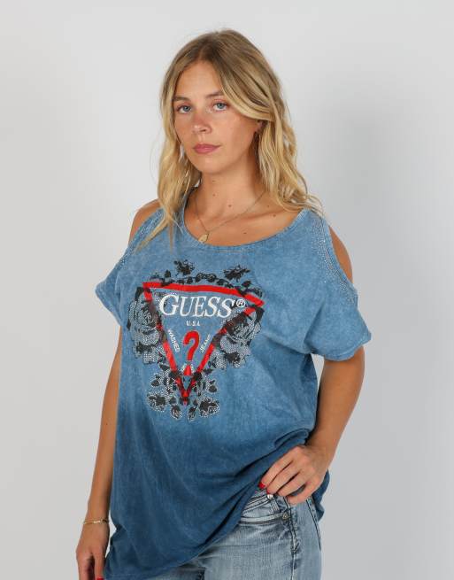 Vintage Guess L woven top in blue, 3 of 4