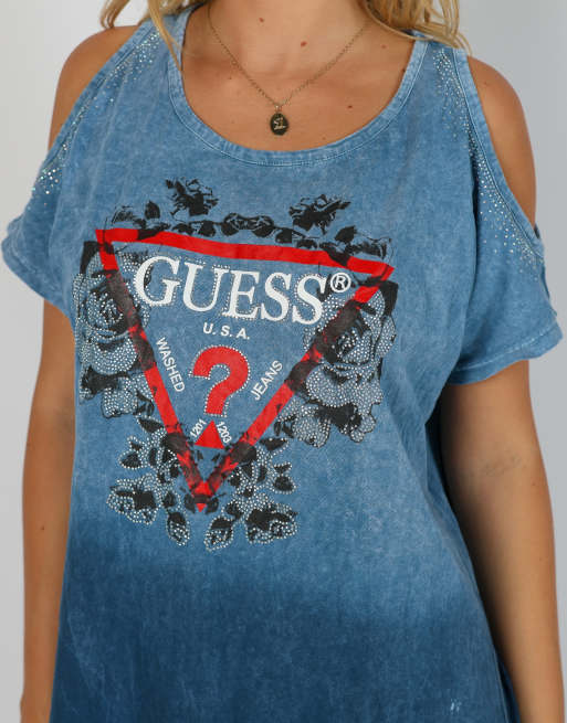Vintage Guess L woven top in blue, 4 of 4