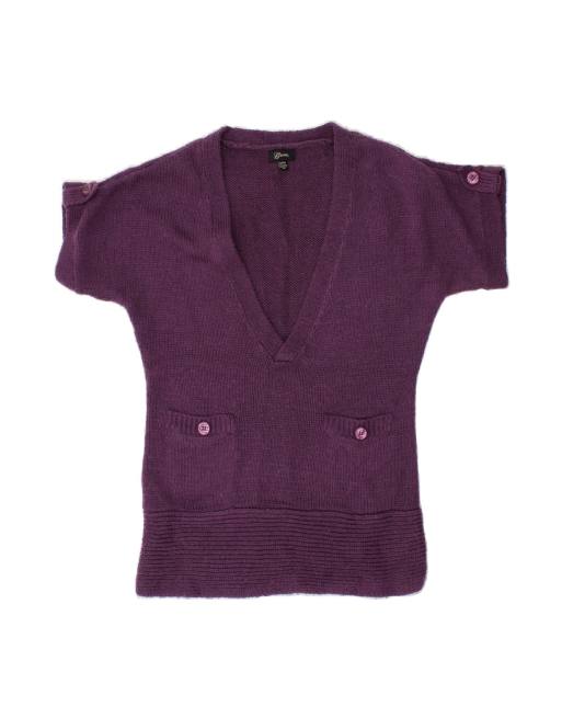 Vintage Guess Longline V-neck Jumper Sweater UK 14 Medium In Purple