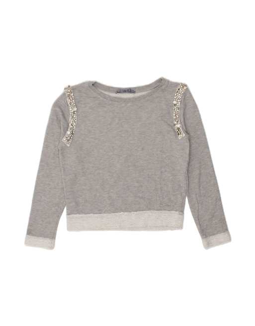 Vintage Guess Loose Fit Crop Sweatshirt Jumper UK 6 XS In Grey
