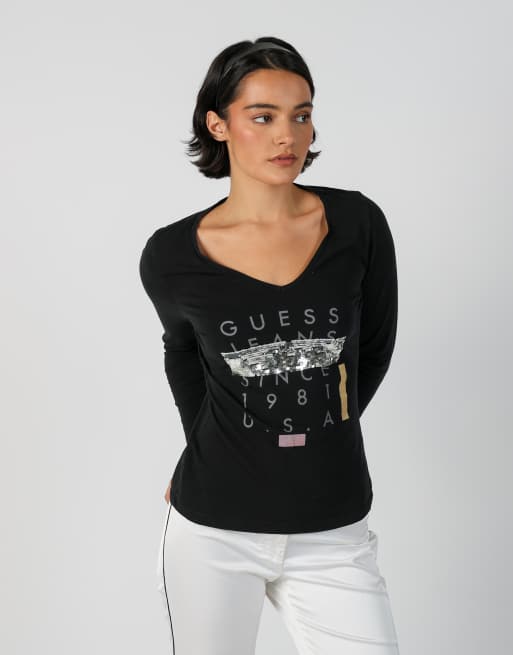 Vintage Guess M long sleeve top in black, 3 of 4
