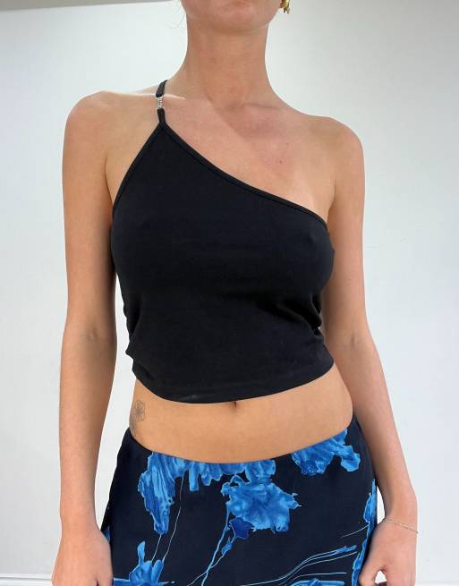 Vintage guess one shoulder top with hardware detail in black