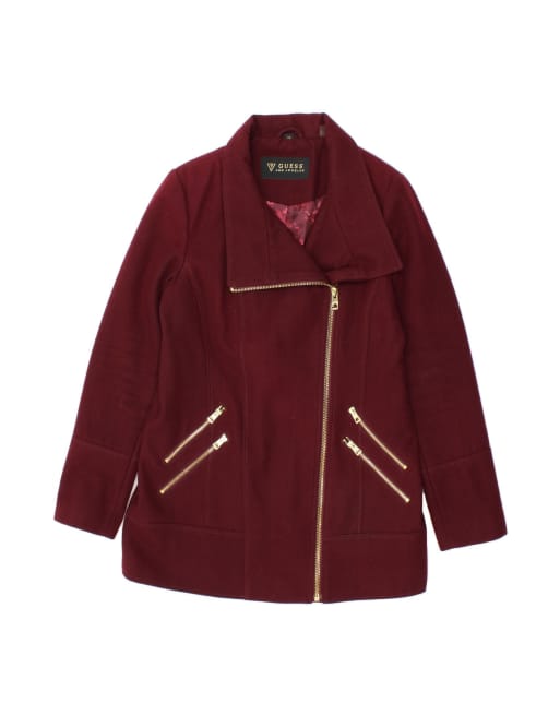 Vintage Guess Overcoat UK 16 Large In Maroon