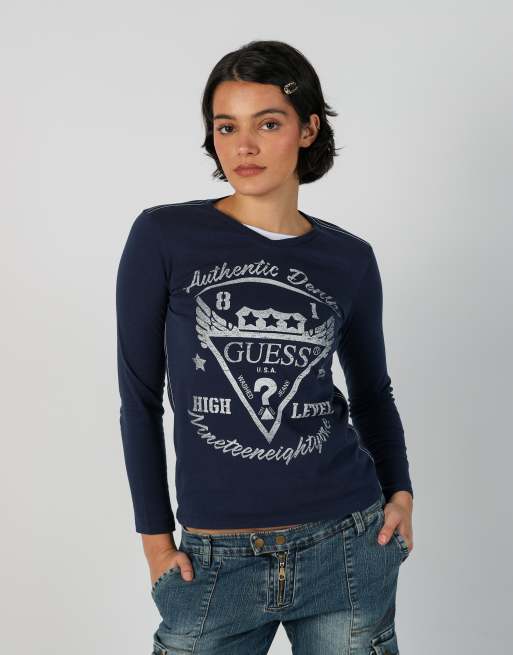 Vintage Guess  S long sleeve top in blue, 1 of 4