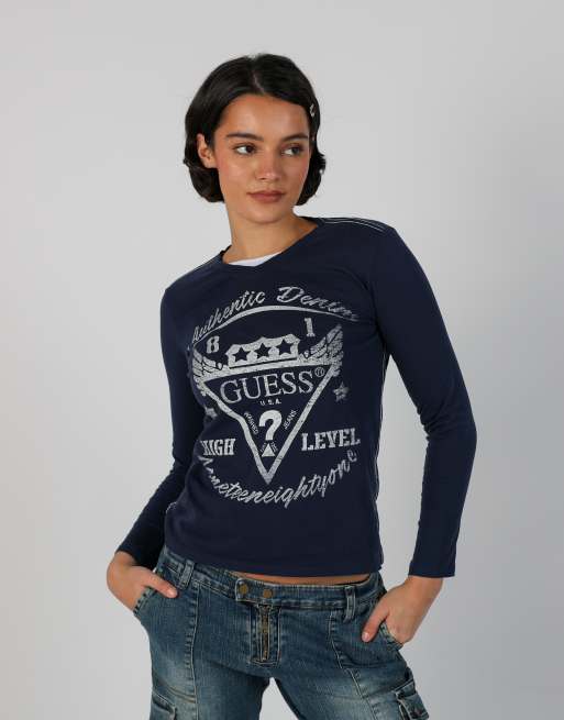 Vintage Guess  S long sleeve top in blue, 3 of 4