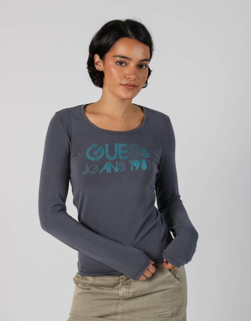 Vintage Guess  S long sleeve top in charcoal grey, 1 of 4