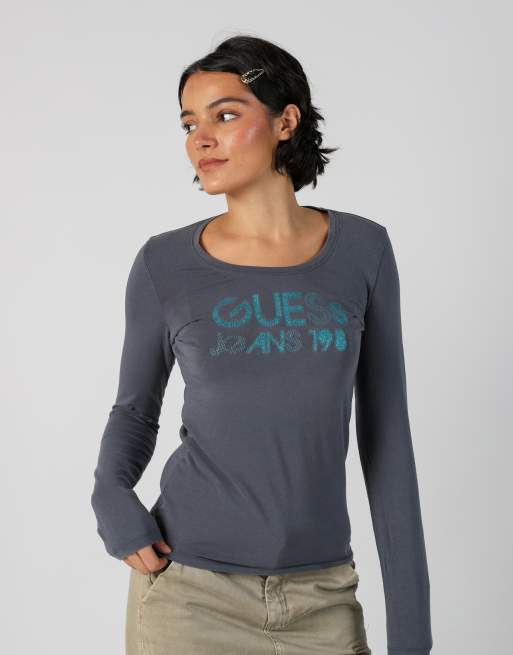 Vintage Guess  S long sleeve top in charcoal grey, 3 of 4