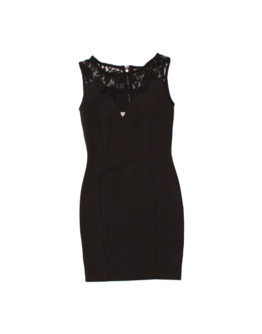 Vintage Guess Sleeveless Bodycon Dress UK 6 XS In Black Floral