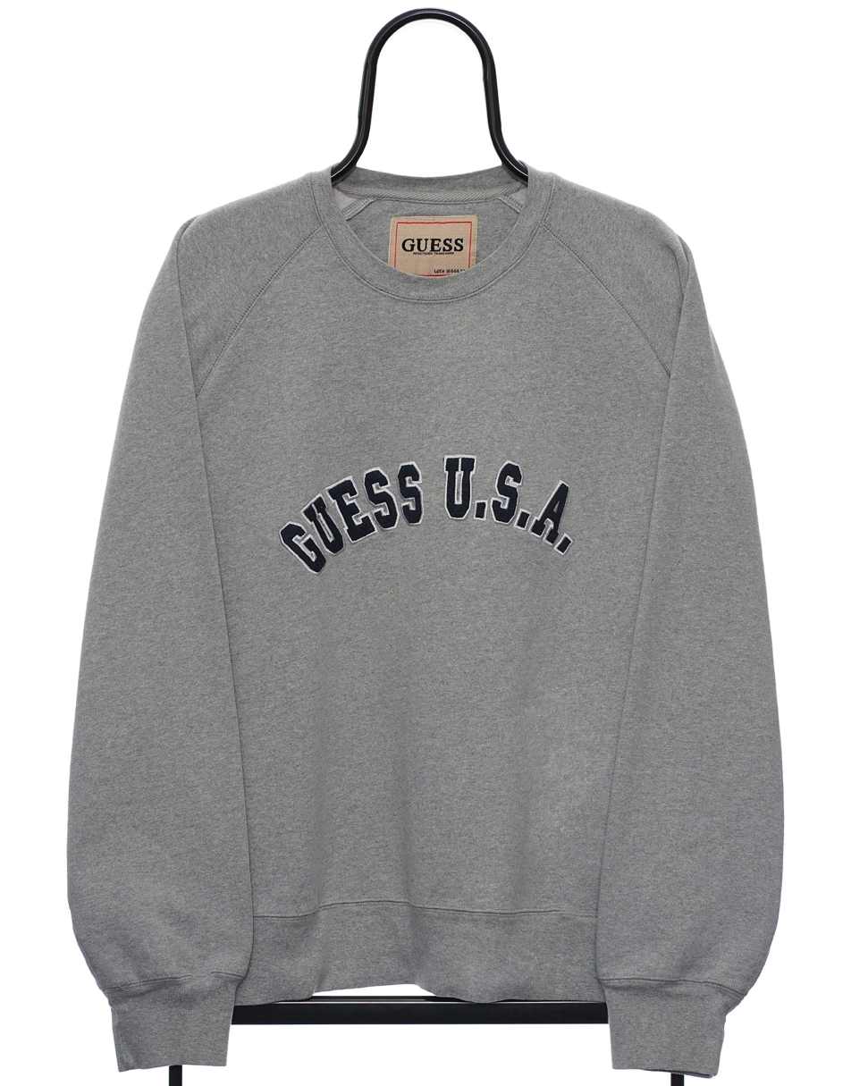 Vintage Guess USA Size M Sweat-shirt Spellout In Grey
