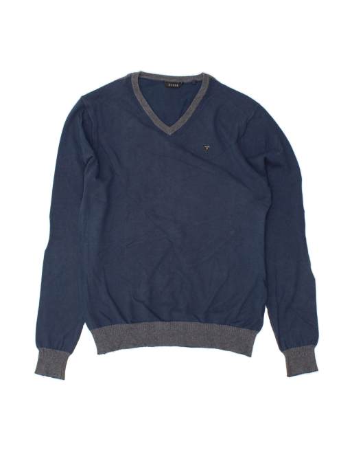 Vintage Guess V-neck Jumper Sweater Small In Blue