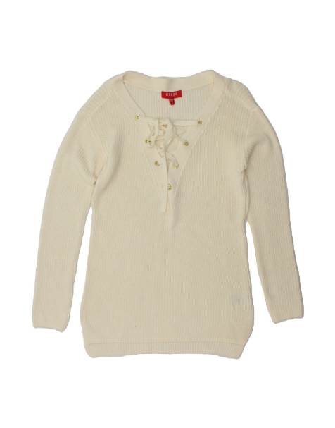 Vintage Guess V-neck Jumper Sweater UK 10 Small In Off In White - view 1