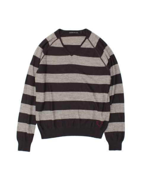 Vintage Guess V-neck Jumper Sweater UK 16 Large In Black Striped Wool - view 1