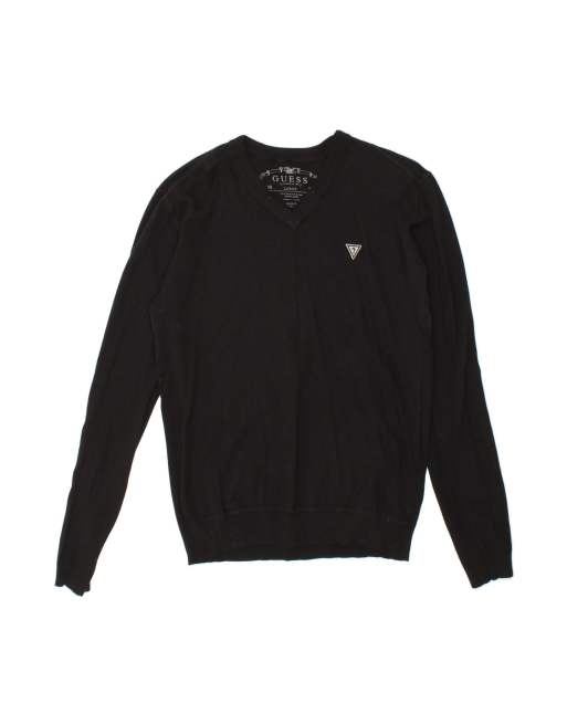 Vintage Guess V-neck Jumper Sweater UK 16 Large In Black