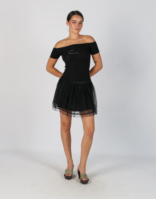 Vintage Guess XS woven mini skirt in black