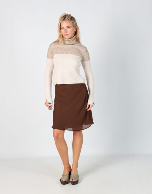 Vintage Guiconf XS woven midi skirt in brown