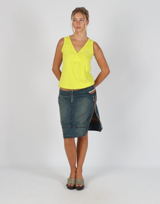 Vintage Guru L denim midi skirt in blue