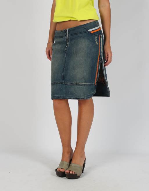 Vintage Guru L denim midi skirt in blue, 2 of 4