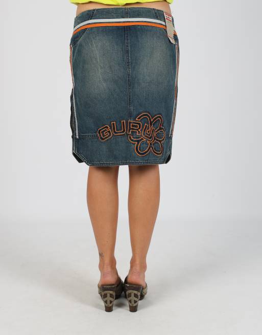 Vintage Guru L denim midi skirt in blue, 4 of 4