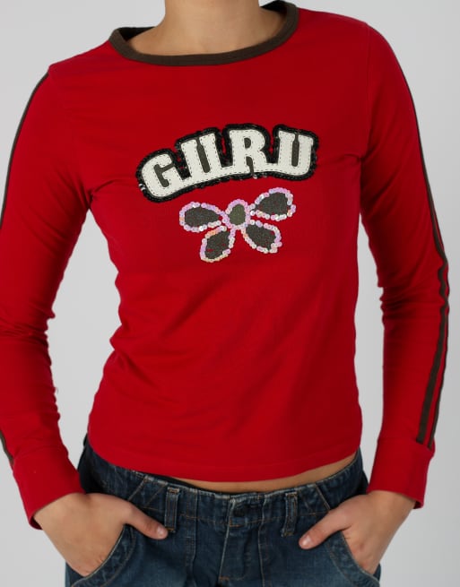 Vintage Guru S long sleeve top in red, 4 of 4