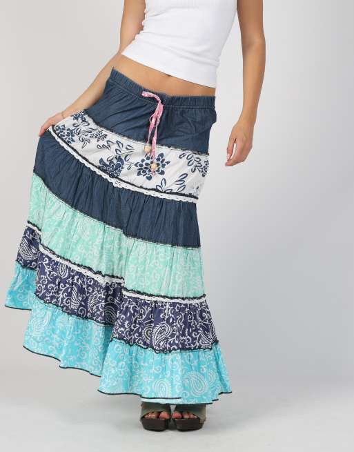 Vintage Guru S woven maxi skirt in blue, 2 of 4