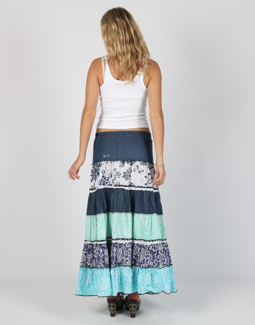 Vintage Guru S woven maxi skirt in blue, 3 of 4