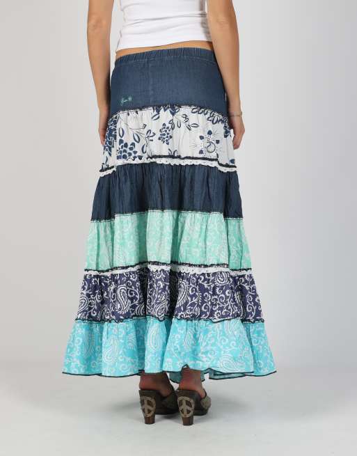 Vintage Guru S woven maxi skirt in blue, 4 of 4