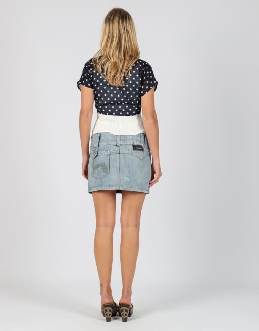 Vintage Habitat S denim mini skirt in light blue, 3 of 4