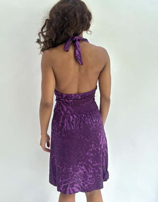Vintage halterneck dress in purple, 2 of 4
