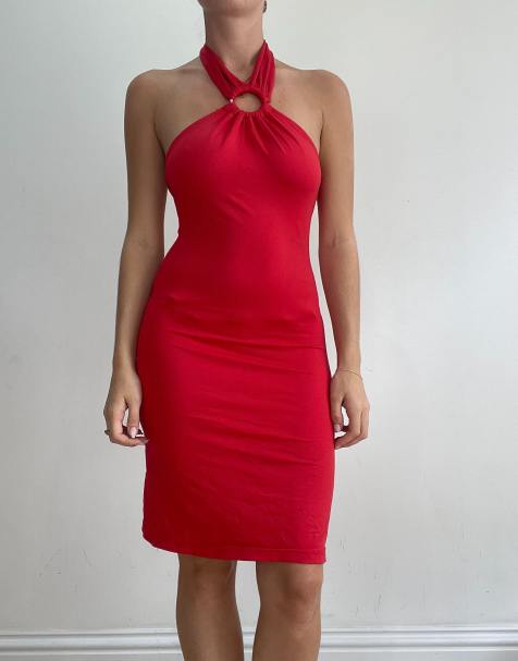 Vintage halterneck dress in red - view 1