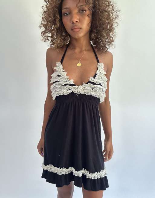 Vintage halterneck mini dress in black