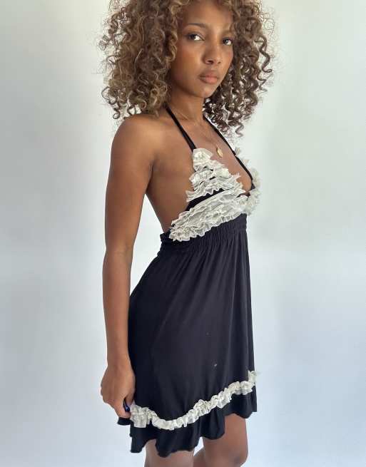 Vintage halterneck mini dress in black, 4 of 4