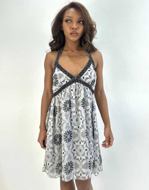 Vintage halterneck mini dress in grey - view 1